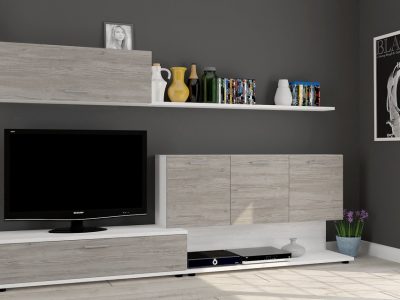 Модульный гарнитур для гостиной, 250 см - Ferrara. Цвет: серый (дверцы) и "pino"