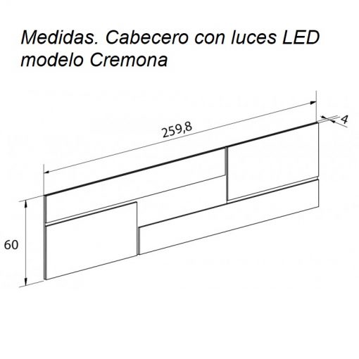 Medidas. Cabecero con luces LED modelo Cremona