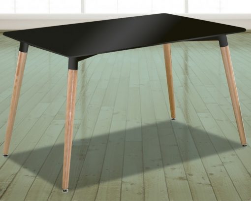 Mesa negra rectangular comedor con patas de madera, 130 x 80 cm - Bergen