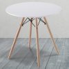 White Round Dining Table with Wooden Legs and Metal Supports - Bergen