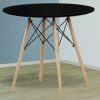 Black Round Dining Table with Wooden Legs and Metal Supports - Bergen