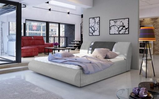 Canapé 160 x 200 abatible moderno tapizado en tela - Charlotte. Gris claro con gris oscuro