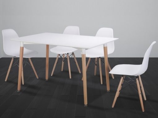 Conjunto comedor de mesa rectangular y 4 sillas en color blanco - Bergen