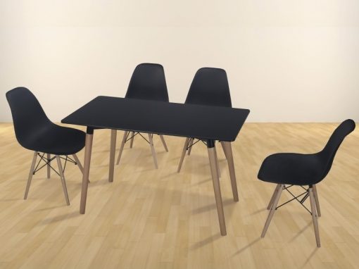Conjunto comedor de mesa rectangular y 4 sillas en color negro - Bergen