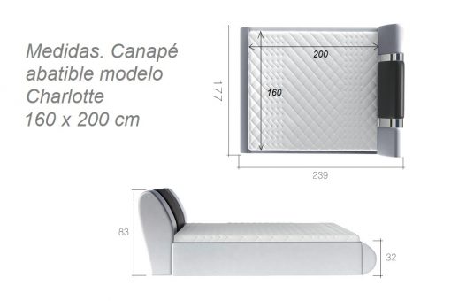 Medidas del canapé abatible moderno 160 x 200 cm - modelo Charlotte