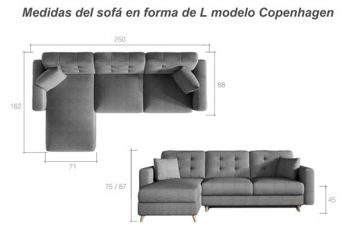 Medidas del sofá en forma de L modelo Copenhagen
