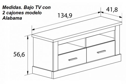 Размеры тумбы для телевизора с 2 ящиками, модель Alabama 135 см