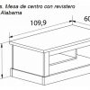 Medidas. Mesa de centro con revistero, acabado efecto madera modelo Alabama