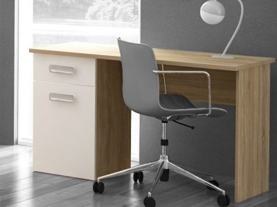 Desk 120 x 50 cm with Drawer in White and Brown - Rimini
