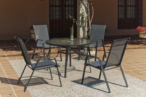 Set de jardín con mesa redonda 105 cm + 4 sillas, color gris - Dominica