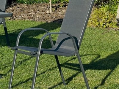 Серый стул для сада из стали и прочного полиэстера - Dominica