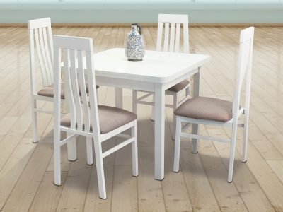 White Dining Set with Extending Table and 4 chairs – Vejle / Utiel