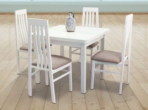Conjunto de comedor con mesa extensible y 4 sillas - Vejle - Utiel. Color blanco