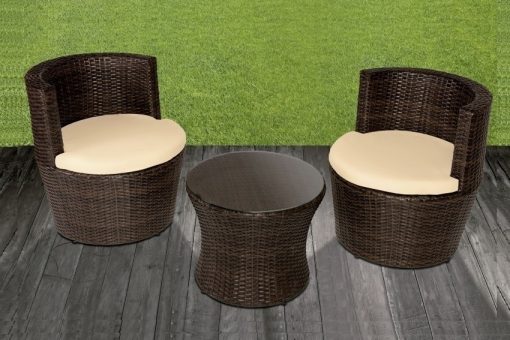 Conjunto de jardín mesa redonda + 2 sillones redondos en ratán sintético - Marzo