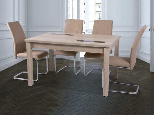 Juego de comedor moderno con mesa extensible y 4 sillas tapizadas - Catania - Aspe