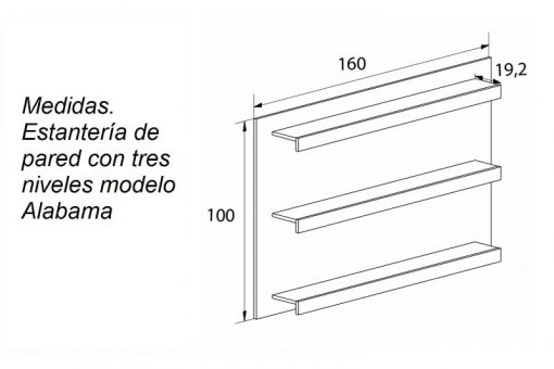 Medidas de la estantería de pared con 3 niveles modelo Alabama
