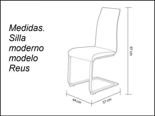 Medidas. Silla moderna con asiento tapizado en polipiel modelo Reus