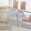 Set comedor moderno mesa de cristal + 4 sillas tapizadas. Color beige. Aspe