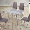 Set comedor moderno mesa de cristal + 4 sillas tapizadas. Color gris. Aspe