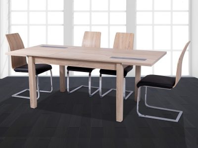 Dining Room Set in Oak and Black with Rectangular Extendable Table and 4 Chairs - Catania / Reus