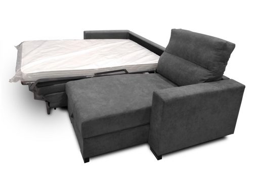 Brazo, chaiselongue y cama sistema italiano abierta del sofá modelo Madrid. Tela gris oscuro (marengo)