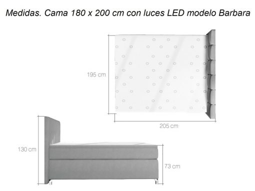 Medidas de la cama con luces LED modelo Barbara
