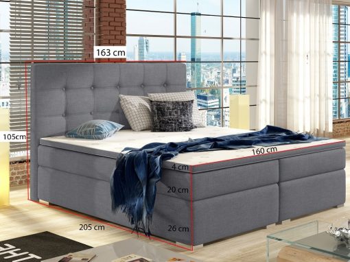 Medidas de la cama doble tapizada 160 x 200 cm con colchón, cabecero y topper - Luisa