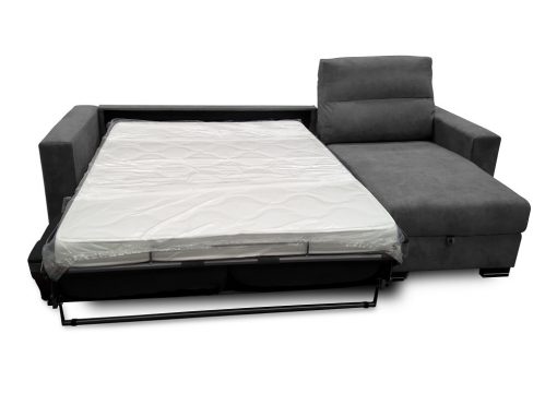 Разложенная кровать с матрасом углового дивана-кровати "итальянская раскладушка" - Madrid. Тёмно-серая ткань