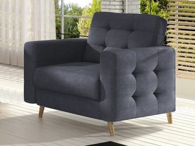 Armchair with Wooden Legs, Upholstered in Dark Grey Fabric (Soro 95) - Copenhagen