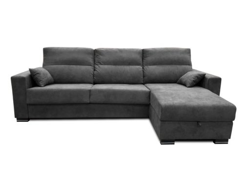 Vista frontal. Sofá chaise longue cama apertura italiana color gris oscuro (marengo) - modelo Madrid