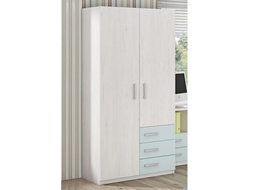 Children's Wardrobe with 2 Doors and 3 Drawers - Luddo. Blue Drawers