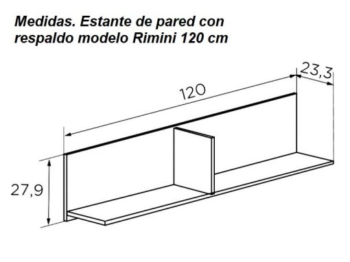 Размеры навесной полки с панелью, 120 см - Rimini