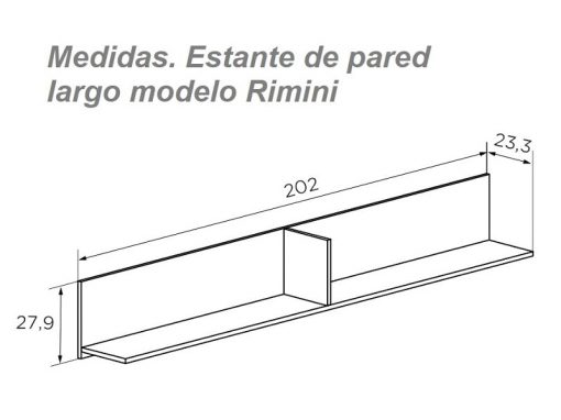 Размеры длинной навесной полки с панелью, 202 см - Rimini
