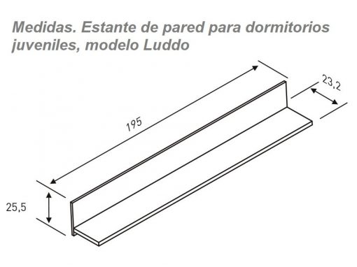 Medidas. Estante de pared para dormitorios juveniles modelo Luddo