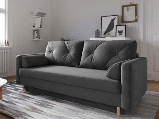 Scandinavian Design Sofa Bed with Storage - Halmstad. Dark Grey Fabric
