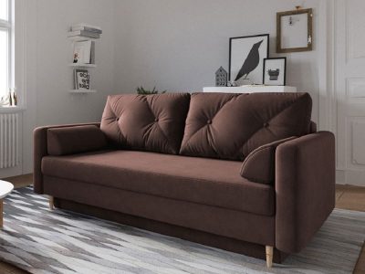 Scandinavian Design Sofa Bed with Storage - Halmstad. Brown Fabric