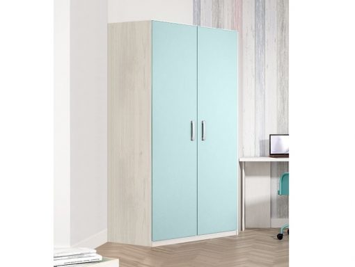 Угловой шкаф для детской комнаты, 2 голубые двери, 6 полок - Luddo