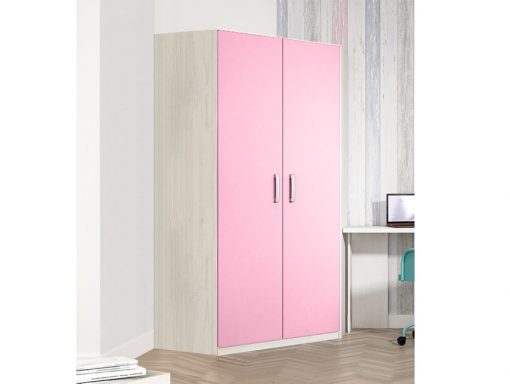 Угловой шкаф для детской комнаты, 2 розовые двери, 6 полок - Luddo