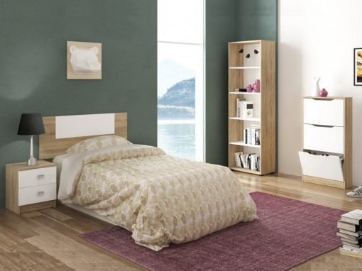 Dormitorio individual - cabecero de cama, mesa de noche, librería, zapatero - Rimini 09