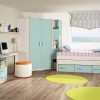 Children’s Bedroom Set in Blue: Corner Wardrobe with Side Shelves, Bed, Desk, Wall Shelves - Luddo 09