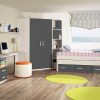 Children’s Bedroom Set in Grey: Corner Wardrobe with Side Shelves, Bed, Desk, Wall Shelves - Luddo 09