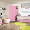 Children’s Bedroom Set in Pink: Corner Wardrobe with Side Shelves, Bed, Desk, Wall Shelves - Luddo 09