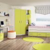 Children’s Bedroom Set in Green: Corner Wardrobe with Side Shelves, Bed, Desk, Wall Shelves - Luddo 09