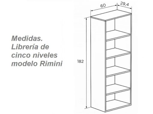 Medidas. Librería torre económica, cinco niveles - modelo Rimini