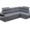 Modern Corner Sofa with Reclining Headrests - Pamplona. Right Side Corner. Grey Fabric
