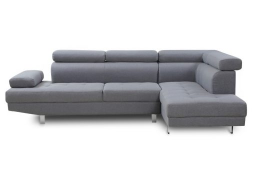 Vista de frente. Sofá rinconera con reposacabezas reclinables, color gris modelo Pamplona