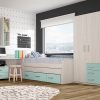 Conjunto dormitorio juvenil, color azul - cama, armario, escritorio, mesa de noche y estanterías - Luddo 18