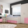 Conjunto dormitorio juvenil, color rosa - cama, armario, escritorio, mesa de noche y estanterías - Luddo 18