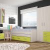 Conjunto dormitorio juvenil, color verde - cama, armario, escritorio, mesa de noche y estanterías - Luddo 18