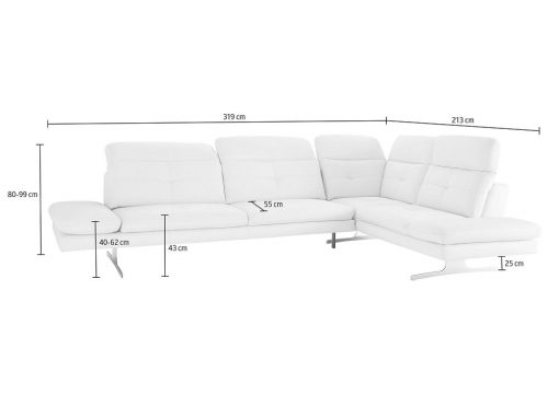 Medidas del sofá rinconera moderno de piel auténtica - modelo New York